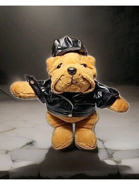 VTG‎ Dan Dee Biker Bulldog W/Black Leather Jacket Hat Plush Stuffed Animal 11"